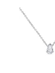 14K White Gold 1/2 Cttw Lab Grown Pear Shape Solitaire Diamond Pendent 18" Necklace