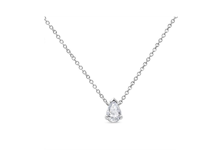 14K White Gold 1/2 Cttw Lab Grown Pear Shape Solitaire Diamond Pendent 18" Necklace