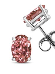 14K White Gold 1/2 Cttw Lab Grown Pink Oval 4 Prong Set Classic Diamond Solitaire Stud Earrings - Pink Color, VS2-SI1 Clarity