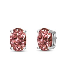 14K White Gold 1/2 Cttw Lab Grown Pink Oval 4 Prong Set Classic Diamond Solitaire Stud Earrings - Pink Color, VS2-SI1 Clarity - White Gold