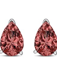 14K White Gold 1/2 Cttw Lab Grown Pink Pear Diamond 3 Prong Set Martini Solitaire Stud Earrings - Pink Color, VS2-SI1 Clarity