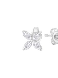 14K White Gold 1/2 Cttw Marquise Diamond 8 Stone Floral Leaf Stud Earrings