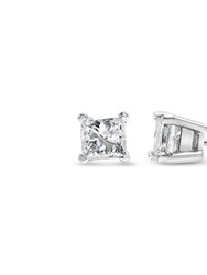 14K White Gold 1/2 Cttw Princess - Cut Square Near Colorless Diamond Classic 4-Prong Solitaire Stud Earrings