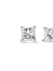 14K White Gold 1/2 Cttw Princess - Cut Square Near Colorless Diamond Classic 4-Prong Solitaire Stud Earrings - White