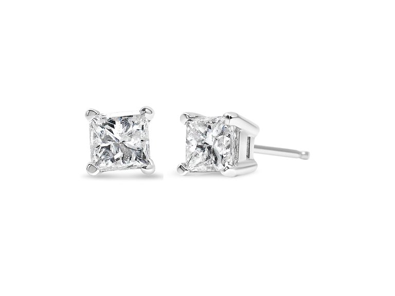 14K White Gold 1/2 Cttw Princess - Cut Square Near Colorless Diamond Classic 4-Prong Solitaire Stud Earrings - White