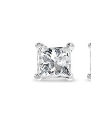 14K White Gold 1/2 Cttw Princess - Cut Square Near Colorless Diamond Classic 4-Prong Solitaire Stud Earrings