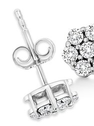 14K White Gold 1/2 Cttw Prong Set Round-Cut Diamond Flower Stud Earring - H-I Color, I1-I2 Clarity