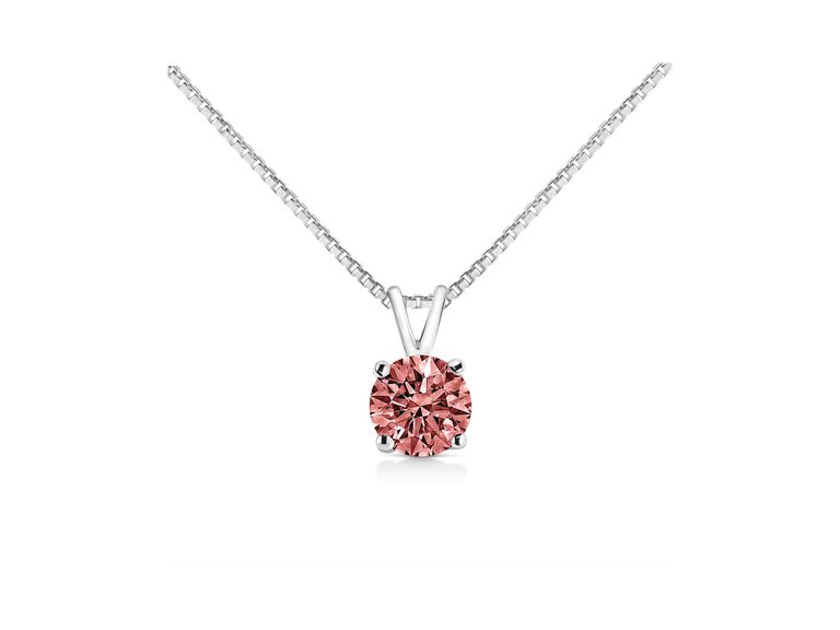14K White Gold 1/2 Cttw Round Brilliant Cut Lab Grown Pink Diamond 4 Prong Solitaire Pendant Necklace - White
