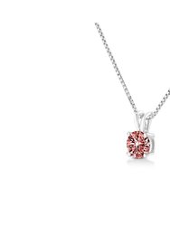 14K White Gold 1/2 Cttw Round Brilliant Cut Lab Grown Pink Diamond 4 Prong Solitaire Pendant Necklace