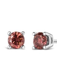 14K White Gold 1/3 Cttw 4-Prong Set Round Brilliant-Cut Pink Diamond Solitaire Stud Earrings - Treated Pink Color, VS2-SI1 Clarity - White Gold