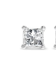 14K White Gold 1/3 Cttw Princess-Cut Square Near Colorless Diamond Classic 4-Prong Solitaire Stud Earrings