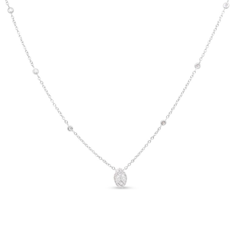 14K White Gold 1/3 Cttw Round Diamond Marquise Shaped Station Necklace - H-I Color, SI1-SI2 Clarity - 18" - White Gold