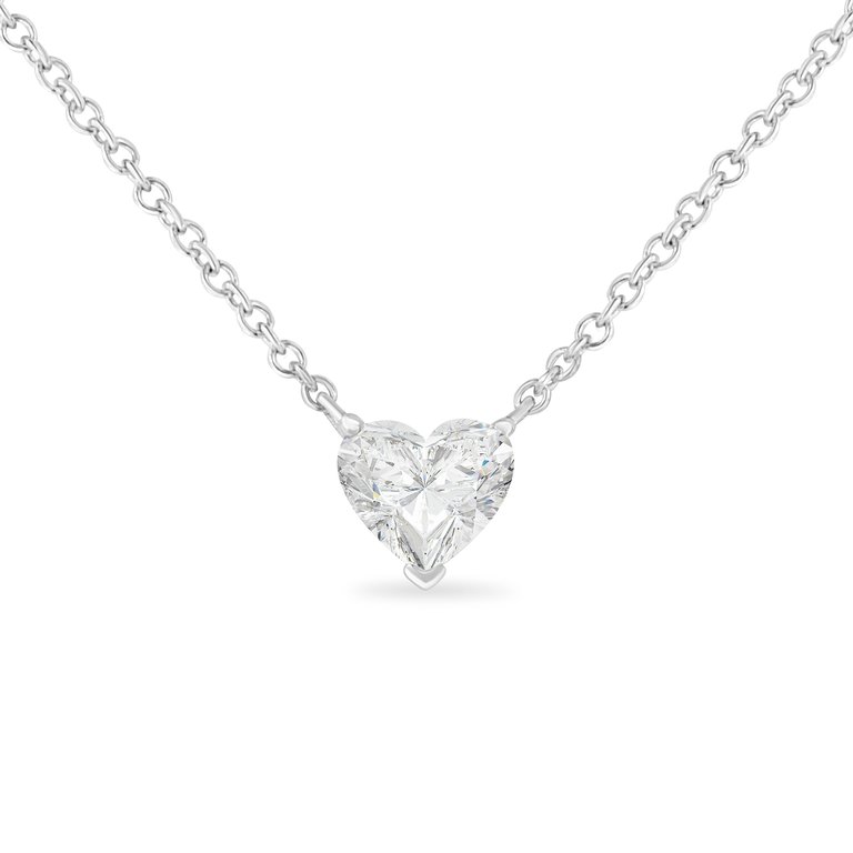 14k White Gold 1/4 Cttw Lab Grown Heart Shape Diamond Solitaire 18" Pendant Necklace - E-F Color, SI1-SI2 Clarity - Gold