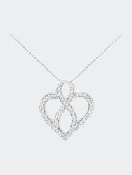 14K White Gold 1/4 Cttw Round Cut Diamond Heart And Ribbon Center Pendant Necklace - White