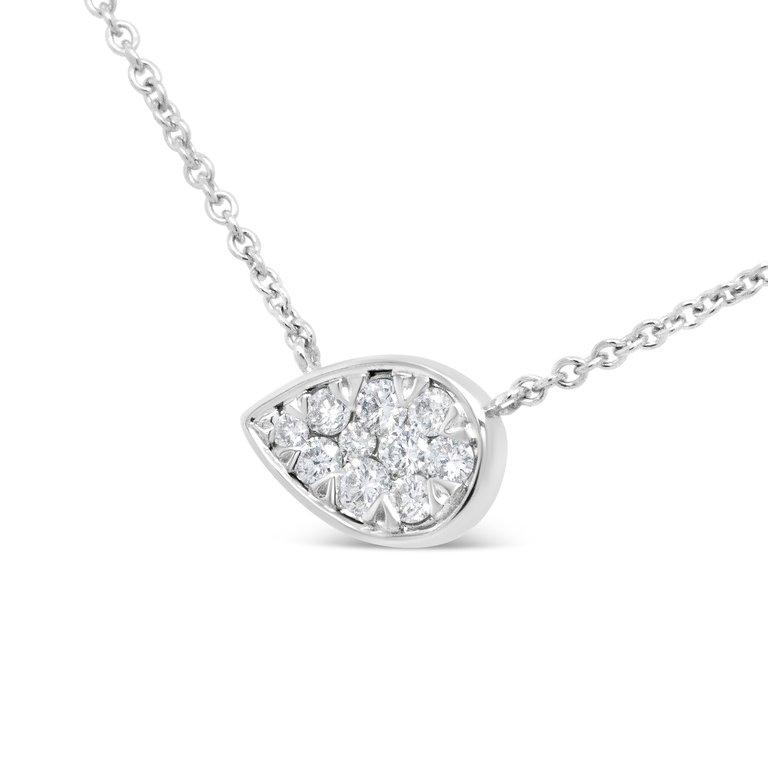 14K White Gold 1/4 Cttw Round Diamond Composite Teardrop Shape 18" Pendant Necklace - G-H Color, SI2-I1 Clarity