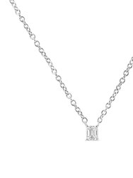 14K White Gold 1/5 Cttw Emerald Shape Solitaire Diamond 18" Pendant Necklace - G-H Color, VS2-SI1 Clarity