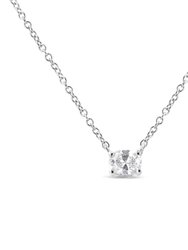 14K White Gold 1/5 Cttw Oval Shape Solitaire Diamond East West 18" Pendant Necklace - G-H Color, VS2-SI1Clarity