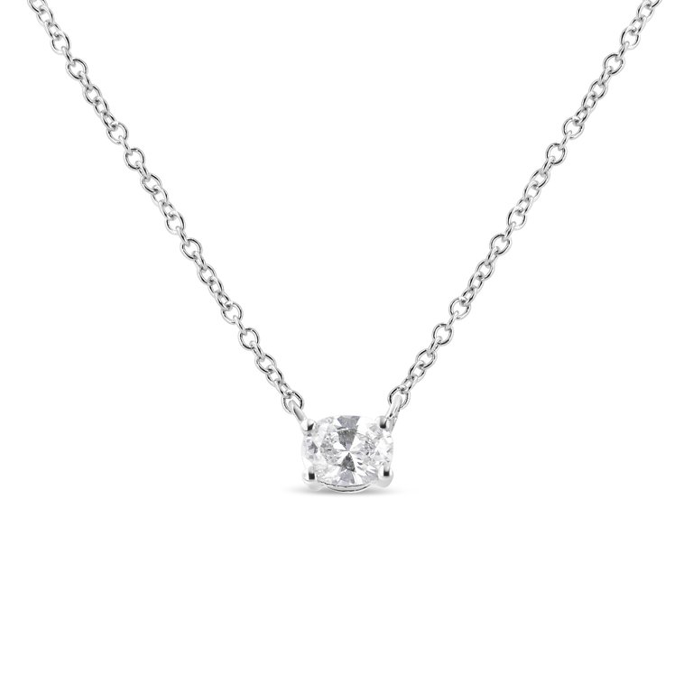 14K White Gold 1/5 Cttw Oval Shape Solitaire Diamond East West 18" Pendant Necklace - G-H Color, VS2-SI1Clarity