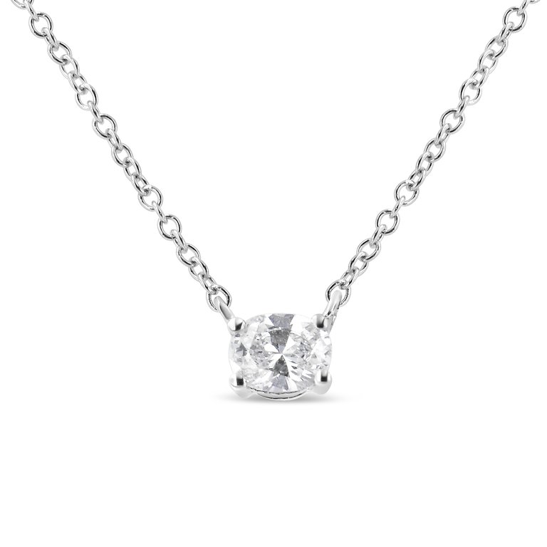 14K White Gold 1/5 Cttw Oval Shape Solitaire Diamond East West 18" Pendant Necklace - G-H Color, VS2-SI1Clarity - White Gold