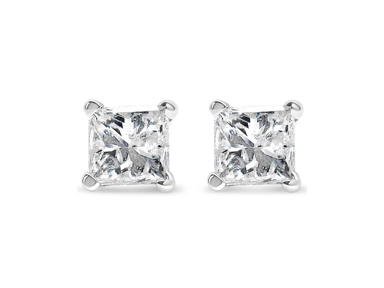 14k White Gold 1/5 Cttw Princess-cut Diamond Petite Stud Earrings - I-J, I2-I3 - White Gold