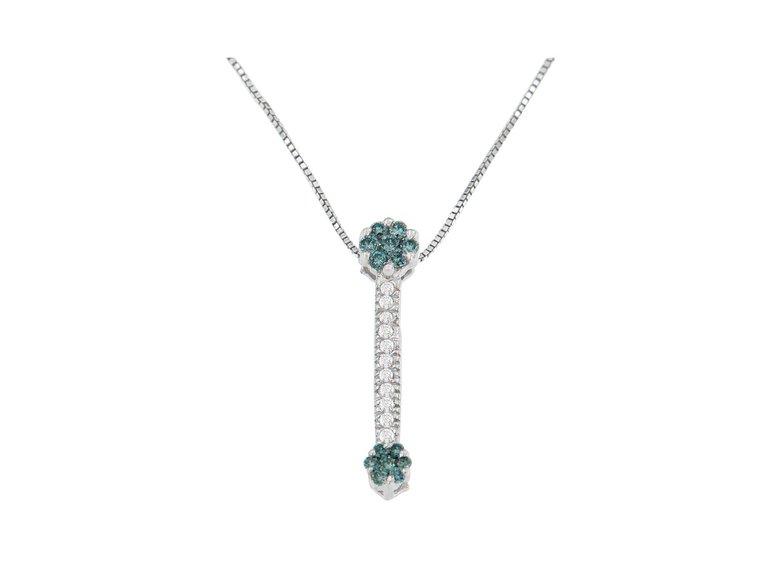 14K White Gold 1/5 cttw Treated Blue Round Cut Diamond Drop Pendant Necklace - White