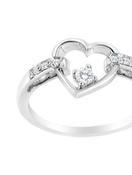 14K White Gold 1/8 Cttw Channel Set Round-Cut Diamond Heart Ring - H-I Color, SI2-I1 Clarity