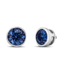 14K White Gold 1.0 Cttw Blue Lab-Grown Diamond Screw-Back Classic Bezel Solitaire Stud Earrings - Blue Color, VS2-SI1 Clarity - White Gold