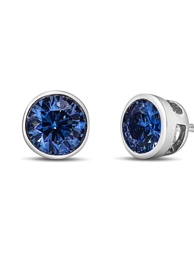 Haus of Brilliance 14K White Gold 1.0 Cttw Blue Lab-Grown Diamond Screw-Back Classic Bezel Solitaire Stud Earrings - Blue Color, VS2-SI1 Clarity product