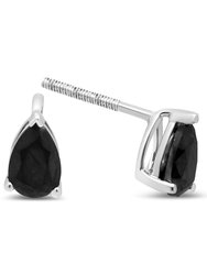 14K White Gold 1.0 Cttw Treated Black Pear Shaped Solitaire Diamond 3 Prong Stud Earrings - Black Color, VS2-SI1 Clarity