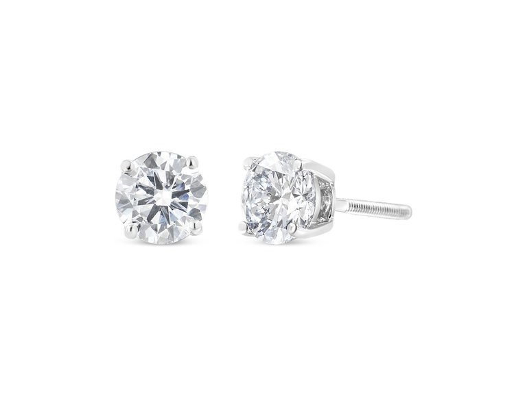 14K White Gold 1.00 Cttw Round Brilliant-Cut Diamond Classic 4-Prong Stud Earrings with Screw Backs