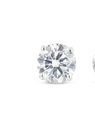 14K White Gold 1.00 Cttw Round Brilliant-Cut Near Colorless Diamond Classic 4-Prong Stud Earrings With Screw Backs - White