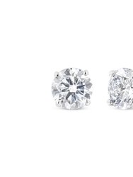 14K White Gold 1.00 Cttw Round Brilliant-Cut Near Colorless Diamond Classic 4-Prong Stud Earrings With Screw Backs
