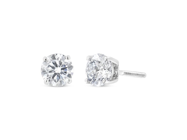 14K White Gold 1.00 Cttw Round Brilliant-Cut Near Colorless Diamond Classic 4-Prong Stud Earrings With Screw Backs