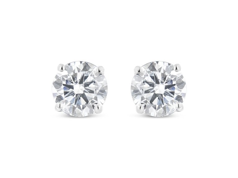 14K White Gold 1.00 Cttw Round Brilliant-Cut Near Colorless Diamond Classic 4-Prong Stud Earrings With Screw Backs - White