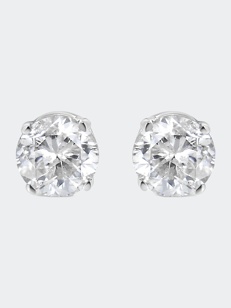 14K White Gold 1.00 Cttw Round Brilliant-Cut Near Colorless Diamond Classic 4-Prong Stud Earrings - White