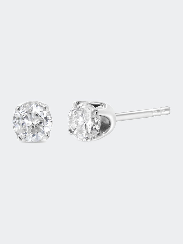 14K White Gold 1.00 Cttw Round Brilliant-Cut Near Colorless Diamond Classic 4-Prong Stud Earrings