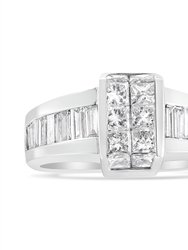 14K White Gold 2 3/4 Cttw Invisible-Set Princess And Channel-Set Baguette Diamond Step Up Cocktail Ring - G-H Color, SI1-SI2 Clarity - Ring Size 9.25