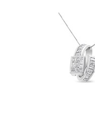 14K White Gold 2 cttw Princess and Baguette Cut Diamond Double Loop Pendant Necklace - White Gold