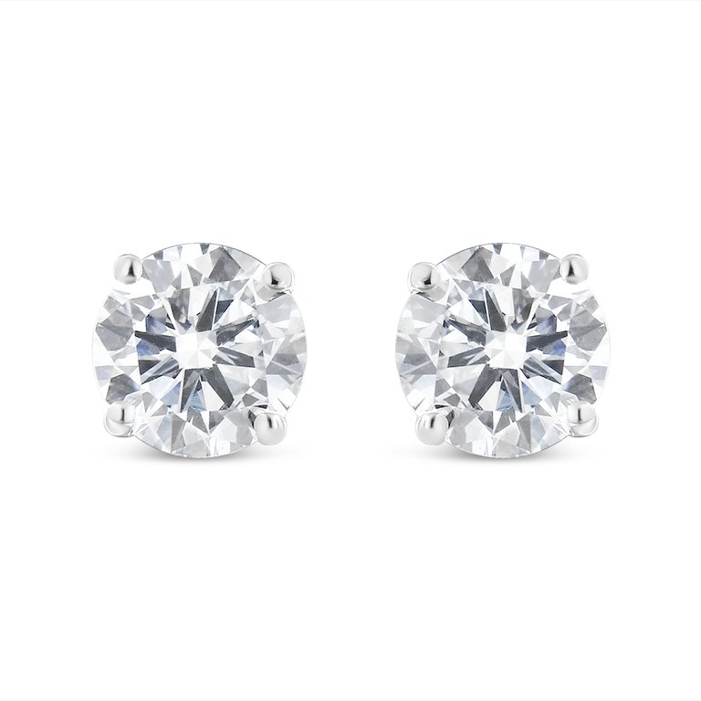 14K White Gold 2.00 Cttw Lab Grown Round Brilliant-Cut Diamond Classic 4-Prong Stud Earrings With Screw Backs (F-G color, VVS2-VS1 Clarity) - White Gold