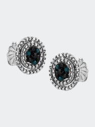 14K White Gold 3/4 Cttw 7 Stone Floral Cluster Round Brilliant Cut Diamond Stud Earrings with Screw Backs