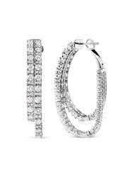 14K White Gold 4.0 Cttw Diamond Asymmetrical Inside Out Double-Hoop Earrings
