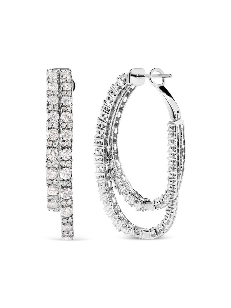 14K White Gold 4.0 Cttw Diamond Asymmetrical Inside Out Double-Hoop Earrings