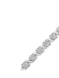 14K White Gold 6-1/3 Cttw Round Brilliant-Cut Diamond Round Cluster & X-Link 7" Tennis Bracelet