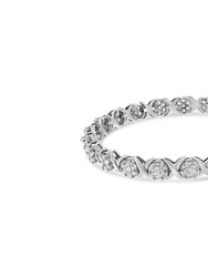 14K White Gold 6-1/3 Cttw Round Brilliant-Cut Diamond Round Cluster & X-Link 7" Tennis Bracelet