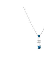 14K White Gold 7/8 cttw Treated Blue and White Princess Cut Diamond Pendant Necklace