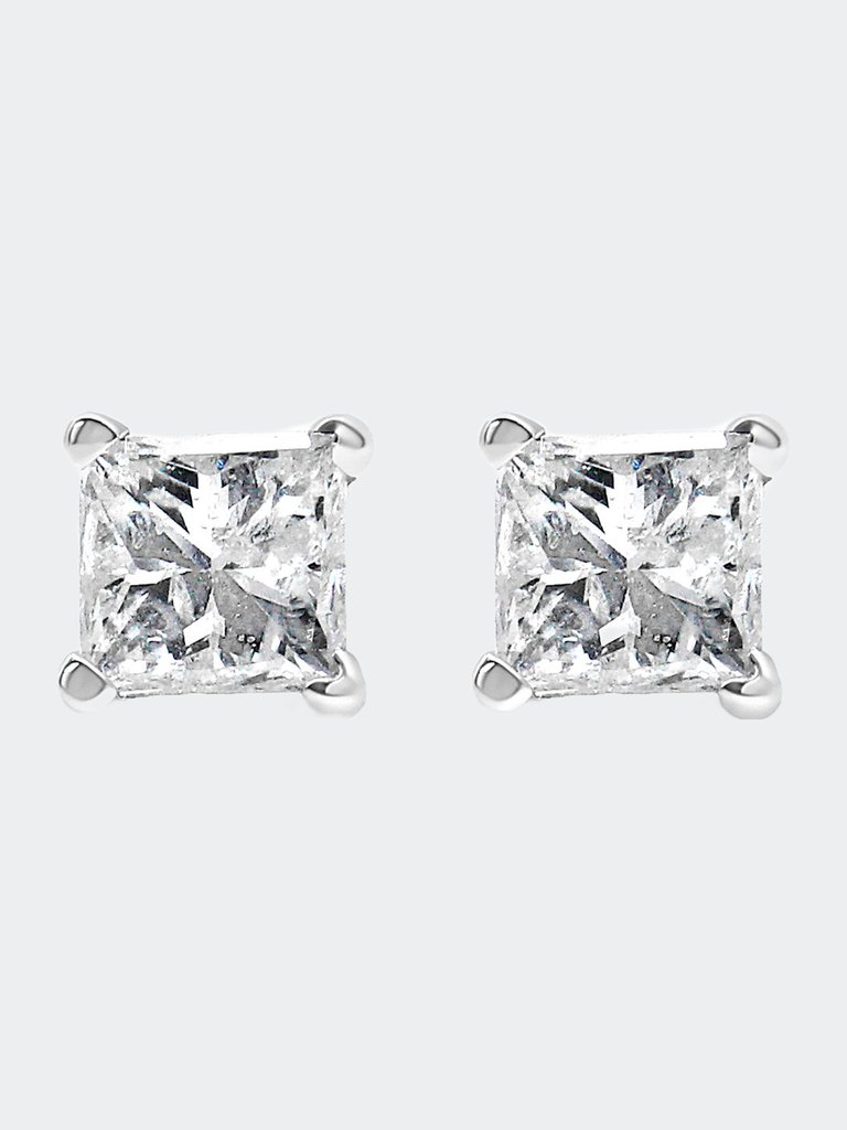 14K White Gold Clarity-Enhanced Certified Princess Diamond Stud Earrings