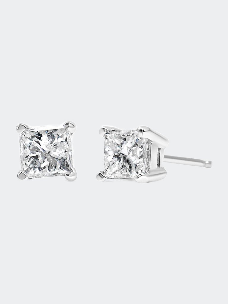 14K White Gold Clarity-Enhanced Certified Princess Diamond Stud Earrings - White