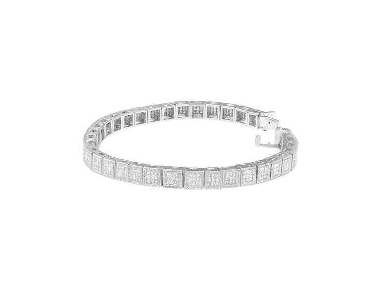 14K White Gold Princess Cut Diamond Cube Bracelet