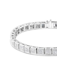 14K White Gold Princess Cut Diamond Cube Bracelet - Silver