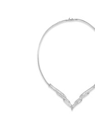 14K White Gold Round and Princess Cut Diamond 'V' Shape Fashion Pendant